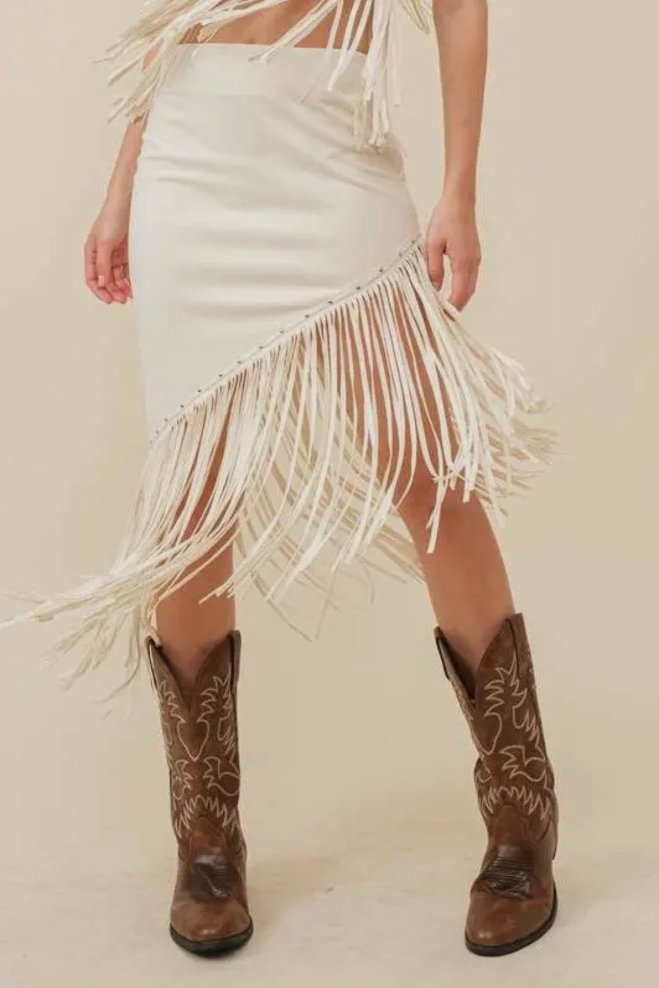 Western Fringe Suede Unbalanced Skirt